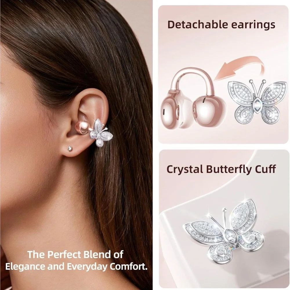 Kinglucky Rose Gold Butterfly Wireless Earbuds - Picture 2 of 10